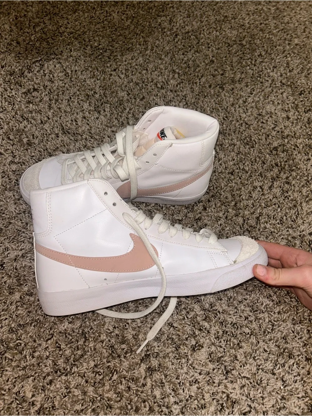 Nike Women’s High-Top Sneakers in White and Light Pink